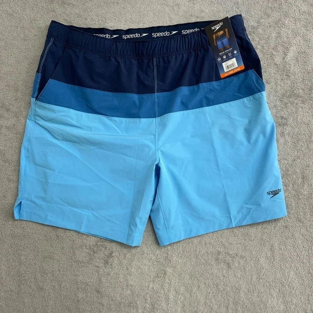 Speedo Men's XXL Tech Volley Swim Shorts / Swim Trunk Blue Color Block N0755